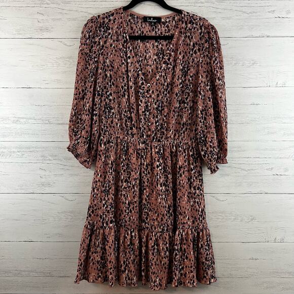 Lulu’s Pink Leopard Print Fit and Flare Crinkle Mini Dress Size M - Picture 2 of 13